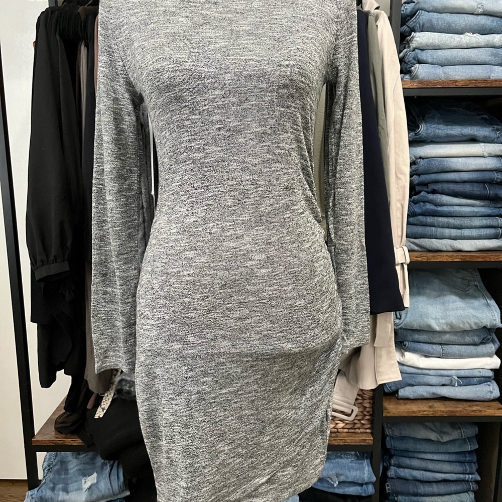 Gray Long-Sleeve Knit Dress